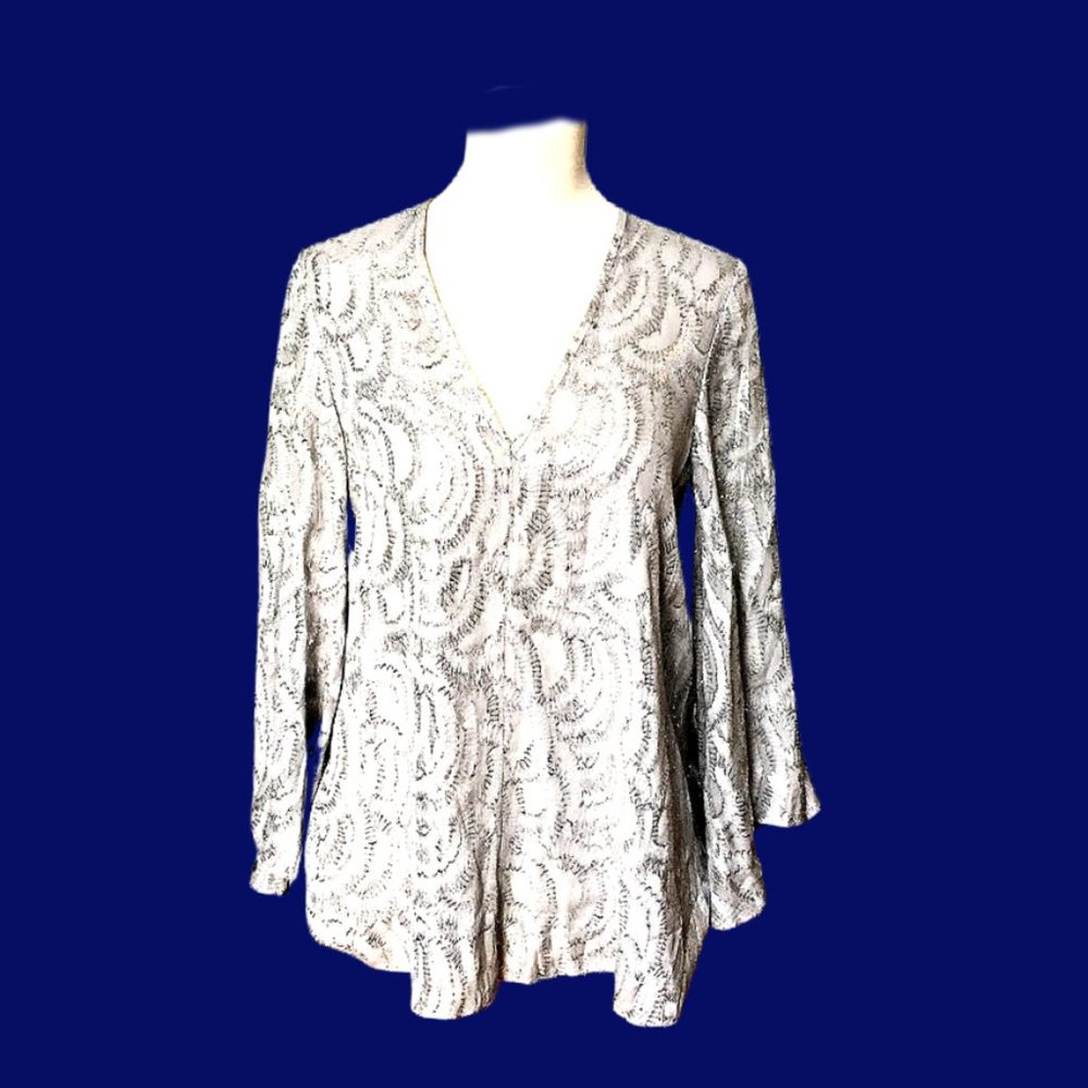 Elizabeth & James Silk & Silver Foil NEW Top  XS - Picture 3 of 6